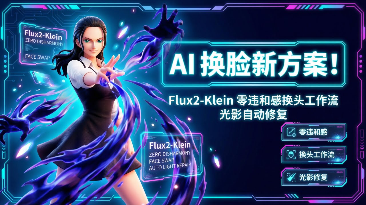 [ComfyUI]AI 换脸新方案！Flux2-Klein 零违和感换头工作流，光影自动修复