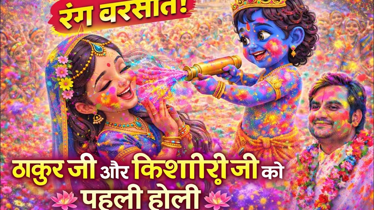 🙏🦚 ठाकुर जी और किशोरी जी होली खेलते हुए 🦚🙏 राधा कृष्ण का होली मिलन 🦚🙏 इंद्रेश उपाध्याय 🦚🙏