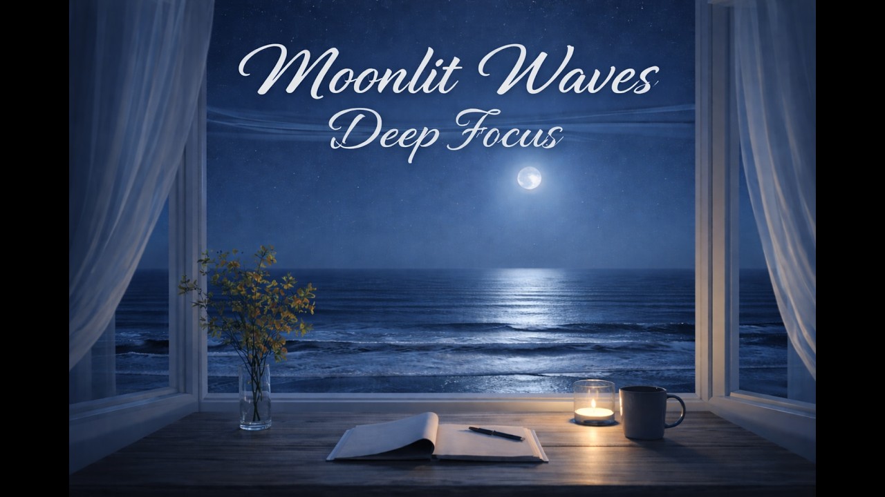 Moonlit Ocean Waves 🌙 Deep Night Focus Music for Studying & Calm Work