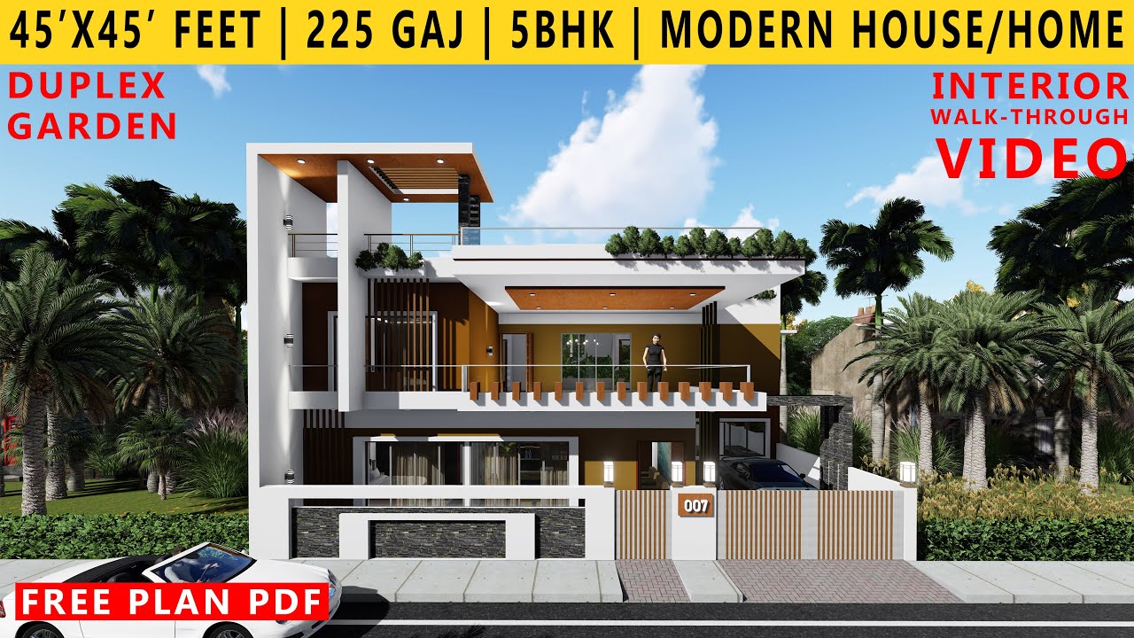 45'X45' FEET MODERN HOUSE PLAN | 5BHK BUNGALOW | 225 GAJ | 2025 SQFT | HOME DESIGN | DUPLEX #PLAN