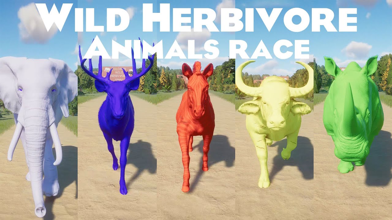 Colored Wild Herbivore Animals Race in Planet Zoo included Camel, African Elephant, Hippopotamus etc