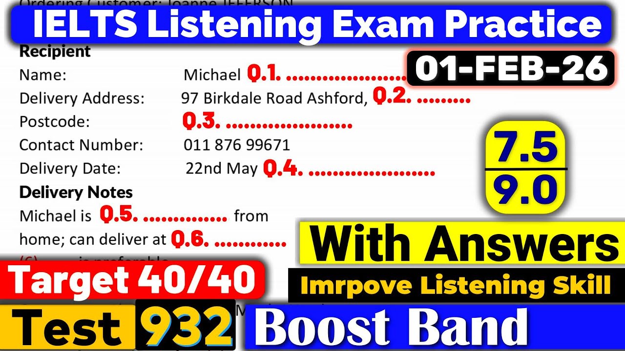 IELTS Listening Practice Test 2026 with Answers | Recent Exam - 01.02.2026