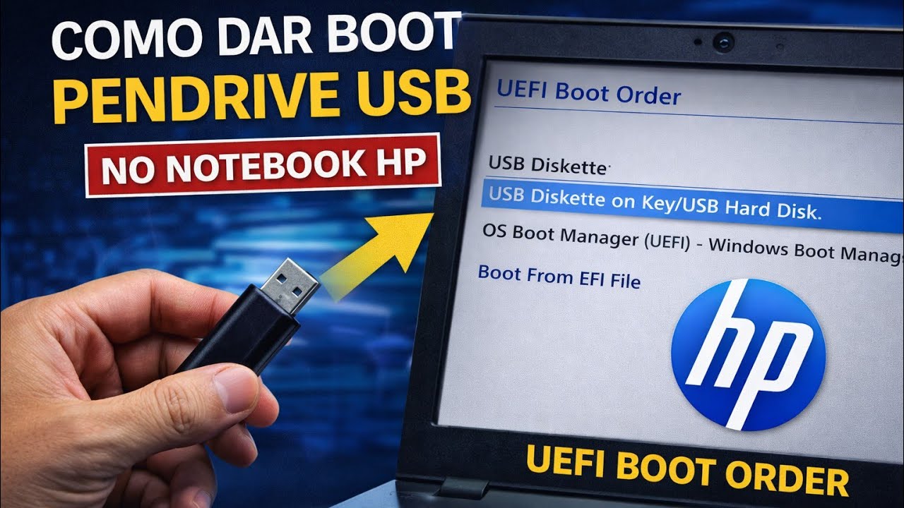 como dar boot pelo pendrive usb, no  notebook hp na bios, UEFI BOOT ORDER em 2026 funcional