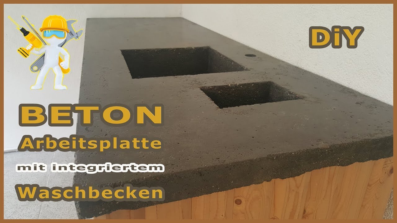 Betonplatte mit integriertem Waschbecken - Arbeitsplatte aus Beton  - Epoxidharz - Betontisch - NEU