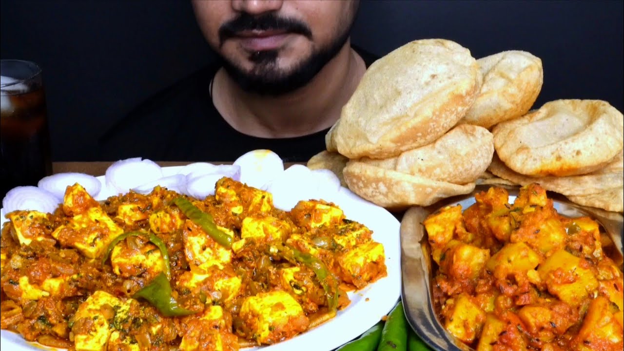 EATING BIG BITE PANEER MASALA,FRY AALU,PURI AND PARATHA EATING MUKBANG VIDEO 