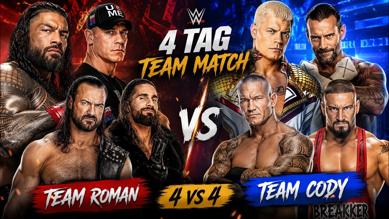 Roman, Cena, Drew & Seth vs Cody, CM Punk, Randy & Bron Breakker | Epic 4v4 Tag Match!🔥🤼&zwj;♂️🔥