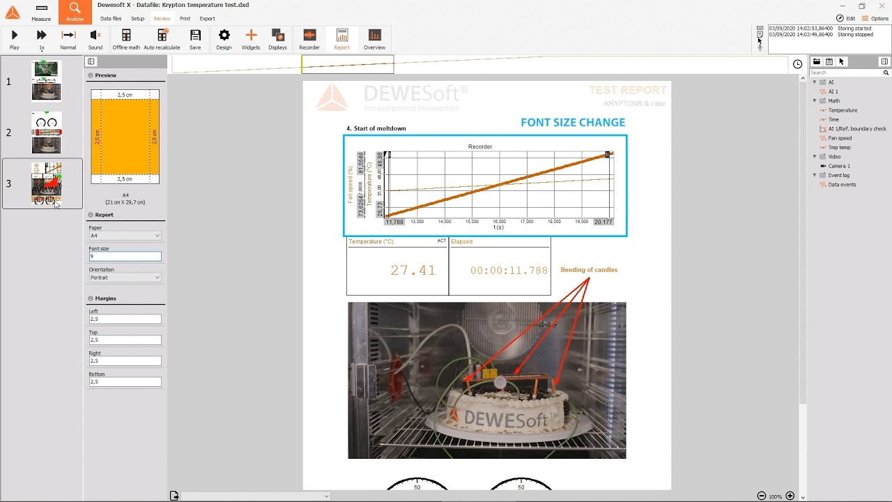 Reporting Tool in DewesoftX Data Acquistion Software