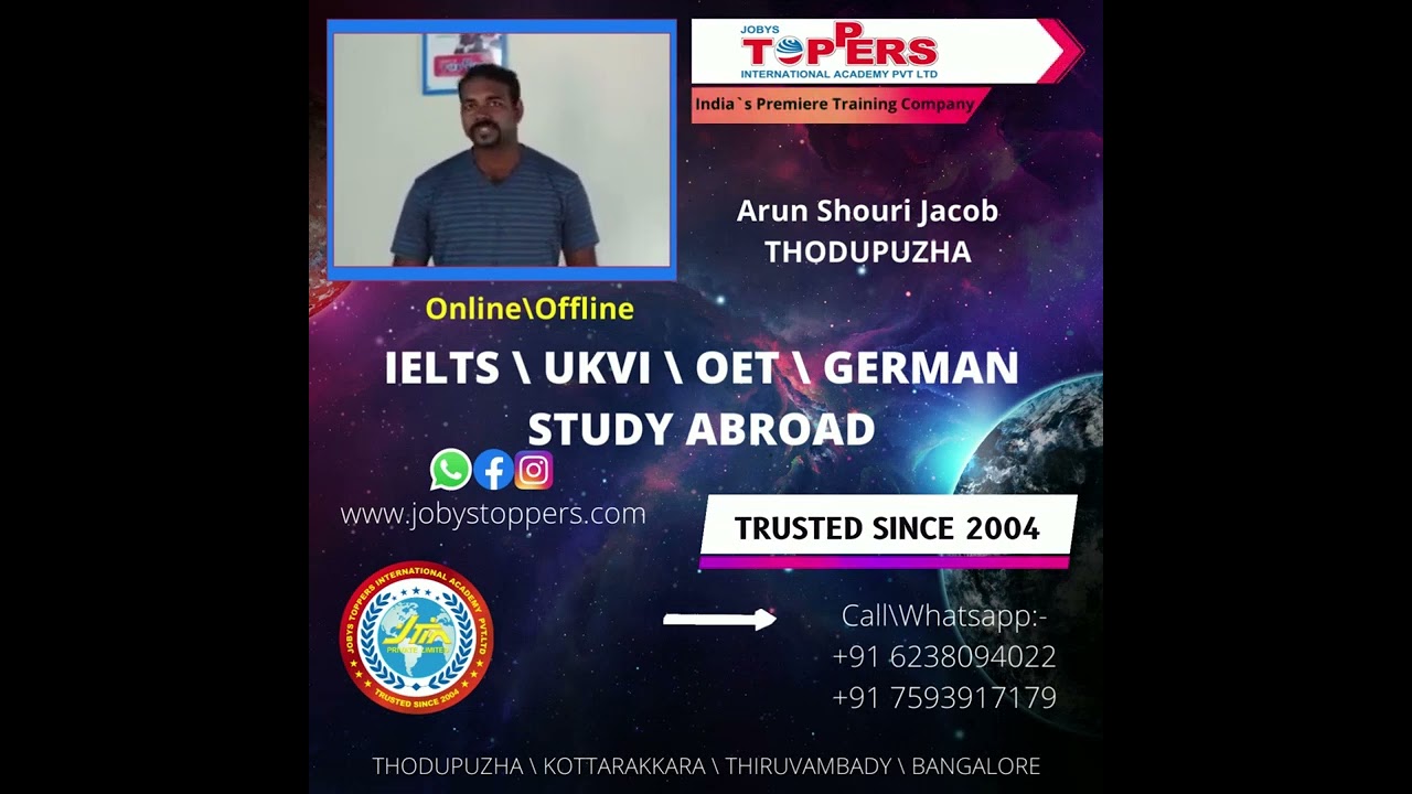 IELTS Testimonials: Jobys Toppers International Academy, Thodupuzha