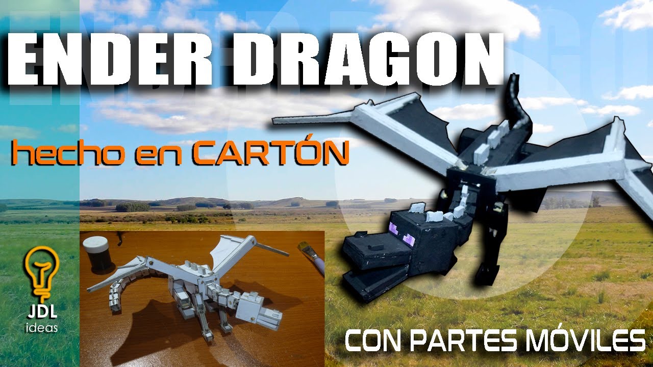 🐲 Como hacer un ENDER DRAGON de cartón con partes MÓVILES | MINECRAFT |   #JDLideas #minecraft