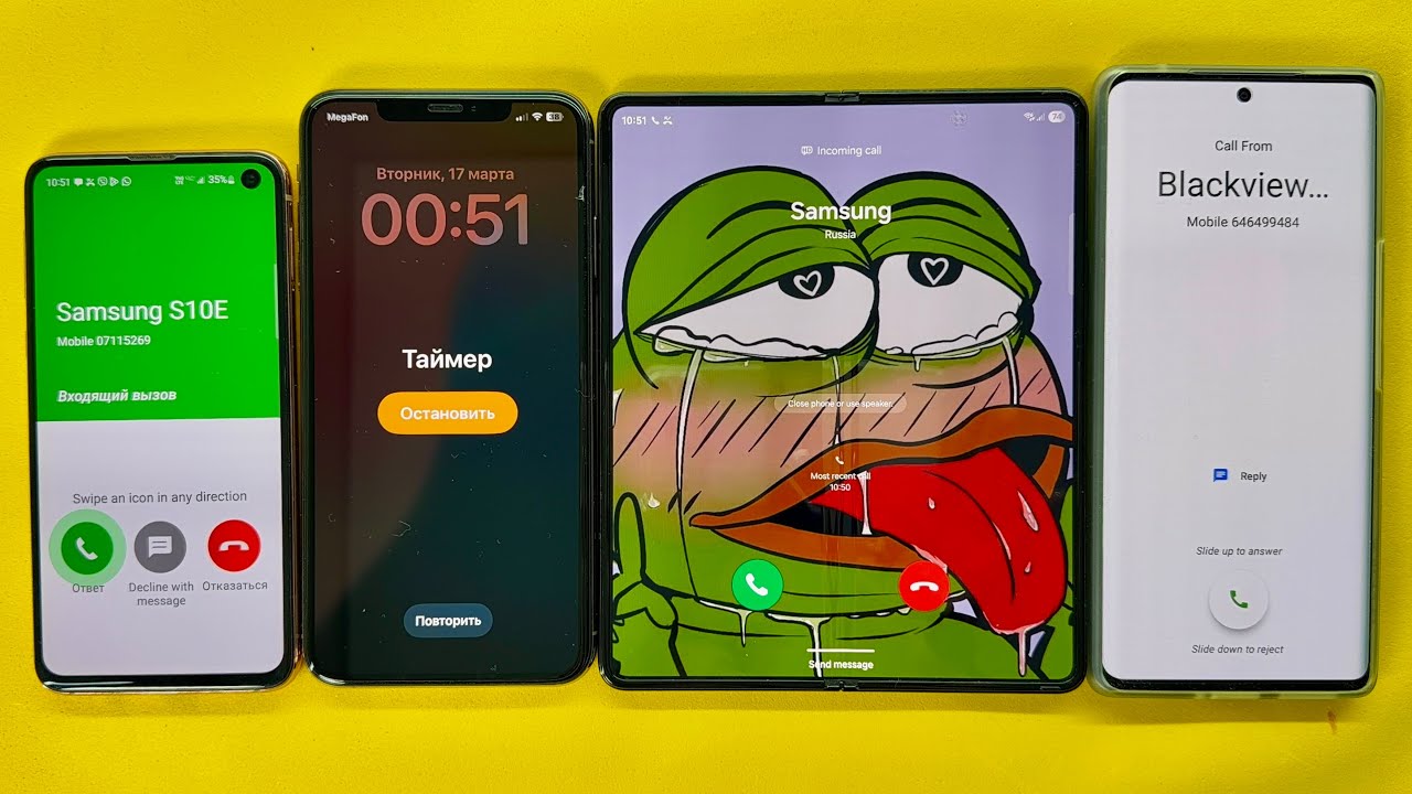 Incoming Cal, Alarm Clock Samsung S10e, IPhone XS Max, Samsung Z Fold3, BlackView A200 Pro
