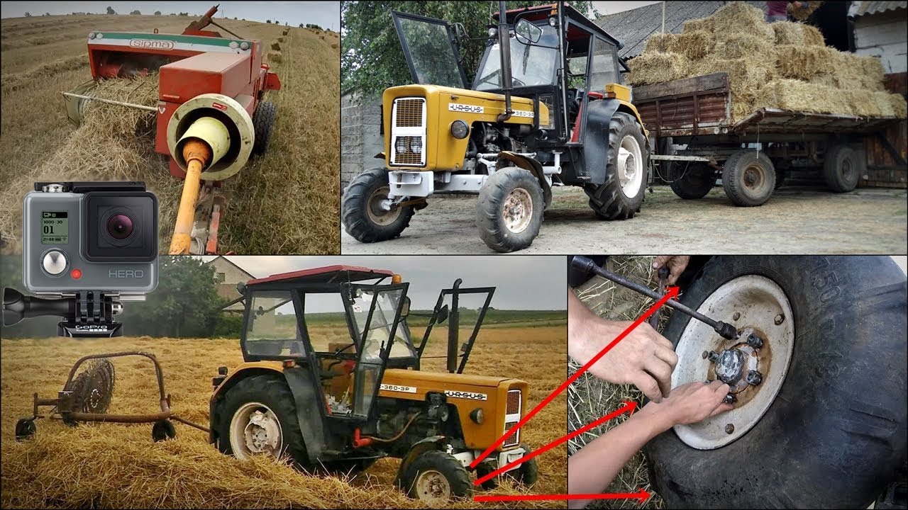 Poszła opona... Zgrabianie, prasowanie i zbieranie słomy / snopków 2017 ☆ Vlog GoPro #55 ㋡