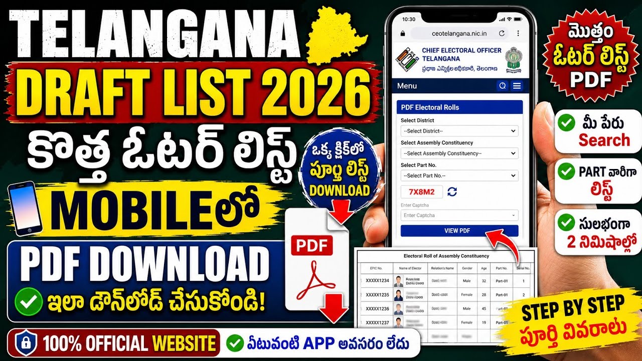 Telangana Draft Voter List 2026 | కొత్త ఓటర్ లిస్ట్ PDF Download | Mobileలో ఇలా Download చేయండి