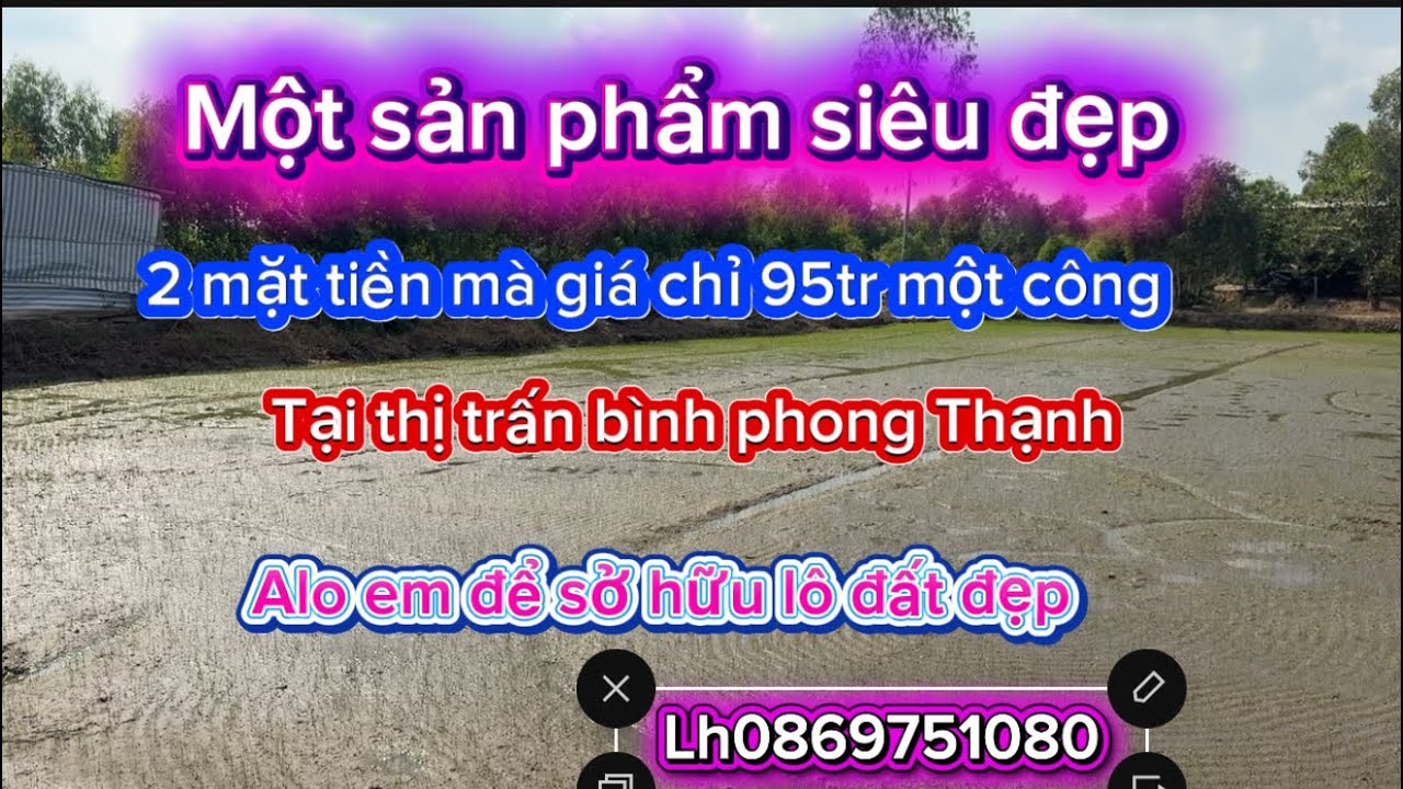 Rất rất đẹp 19 công tại xã mộc hóa tỉnh Tây Ninh mới 2 mặt tiền mà giá chỉ 95tr một cônglh0859751080