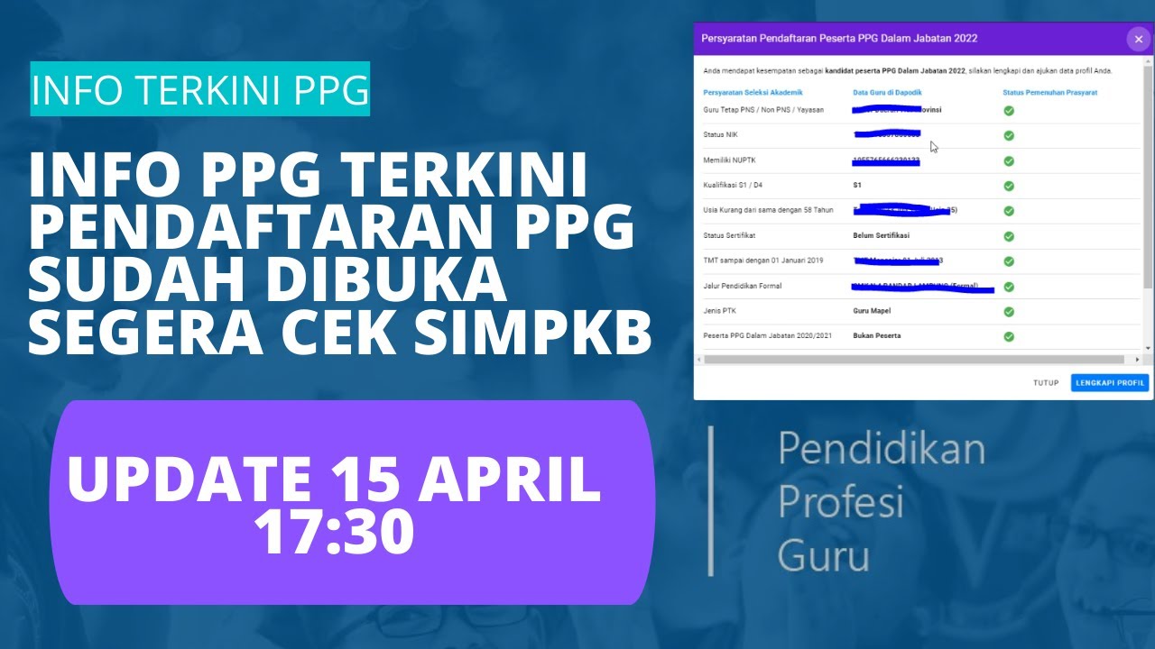 INFO UPDATE PPG, PENDAFTARAN PPG DALJAB SUDAH BISA DIAKSES, SEGERA CEK SIMPKB ANDA
