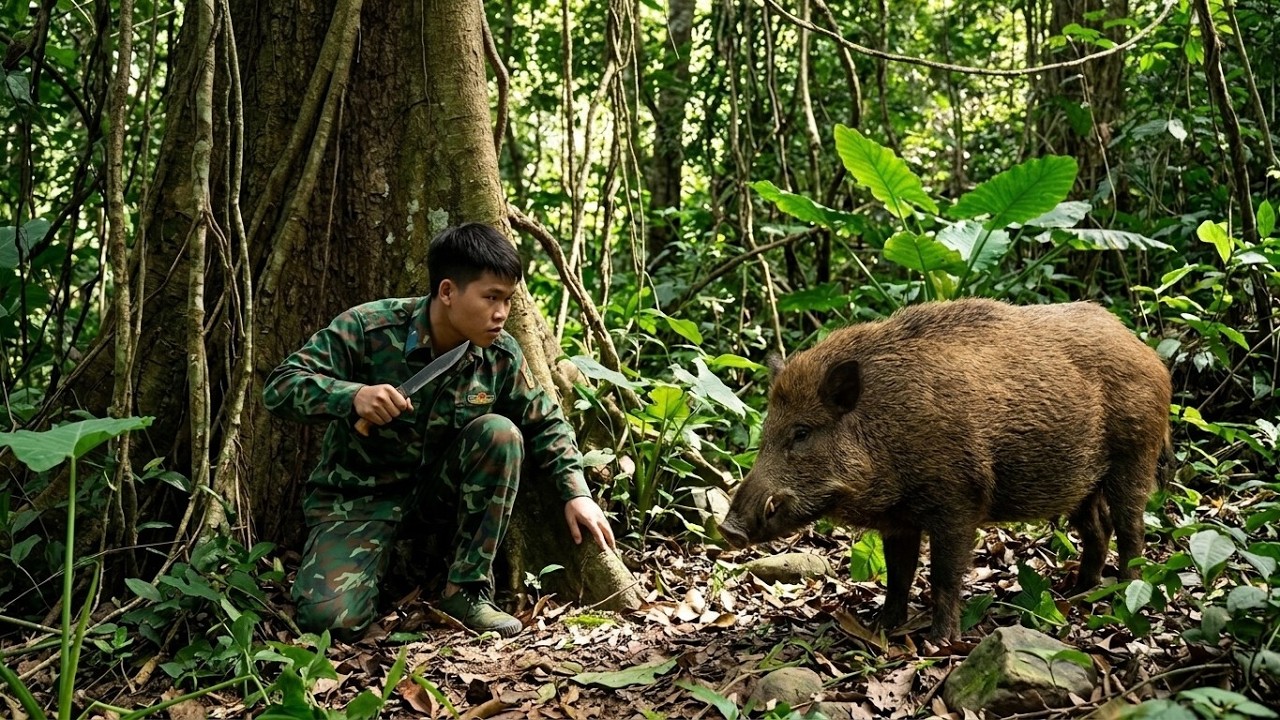 Wild Survival Skills | Tracking Giant Wild Boar, Setting Traps and Building Emergency Shelters