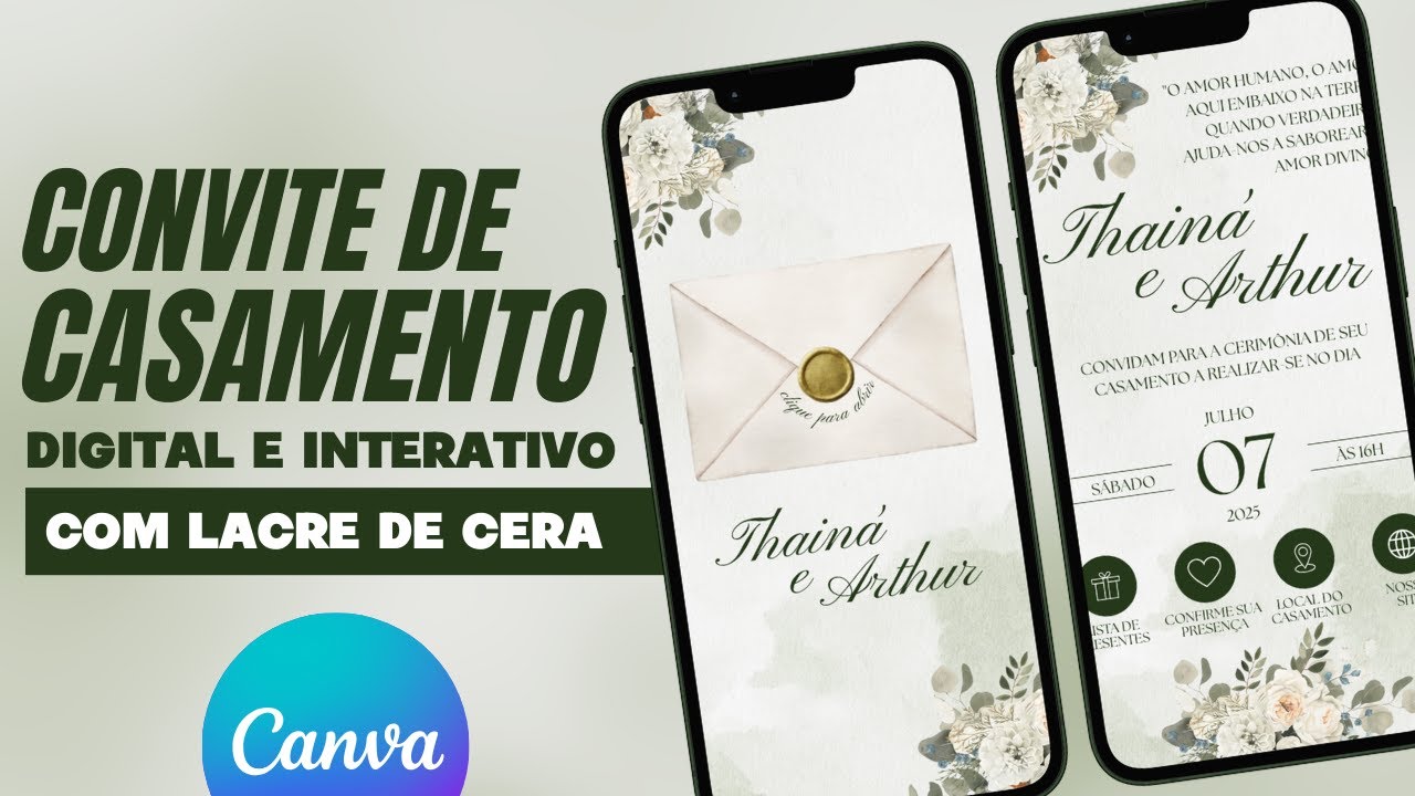 Como fazer CONVITE DE CASAMENTO com LACRE DE CERA no CANVA [DIGITAL E INTERATIVO] | 100% Grátis 💍