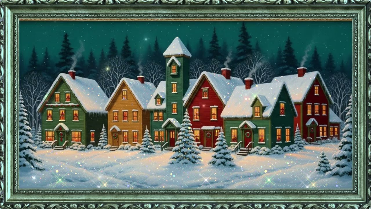 Cozy Winter Village ❄️ | Framed TV Art Screensaver | Peaceful Snowy Night in 4K