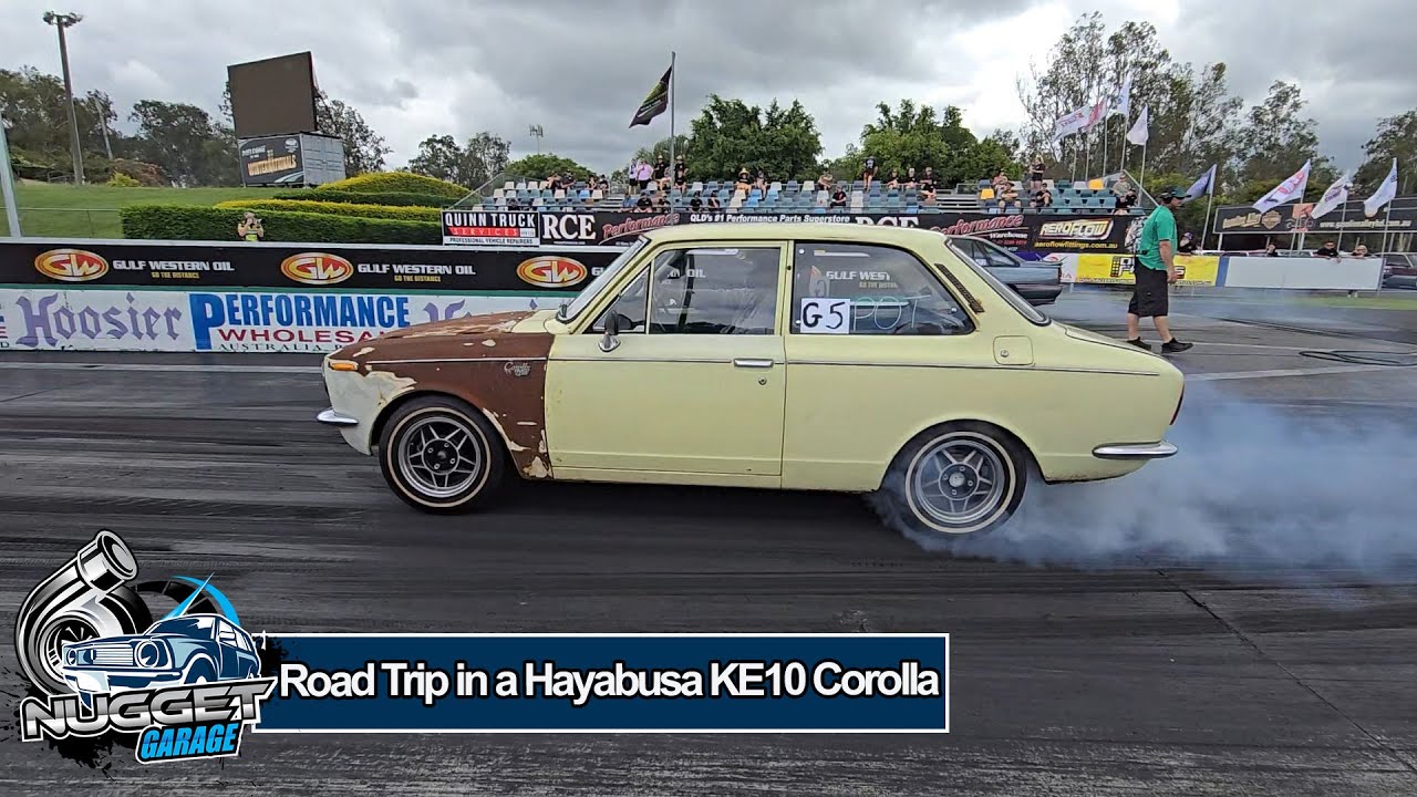 Соревнование по дрэг-рейсингу на автомобиле KE10 Corolla с двигателем Hayabusa Turbo.