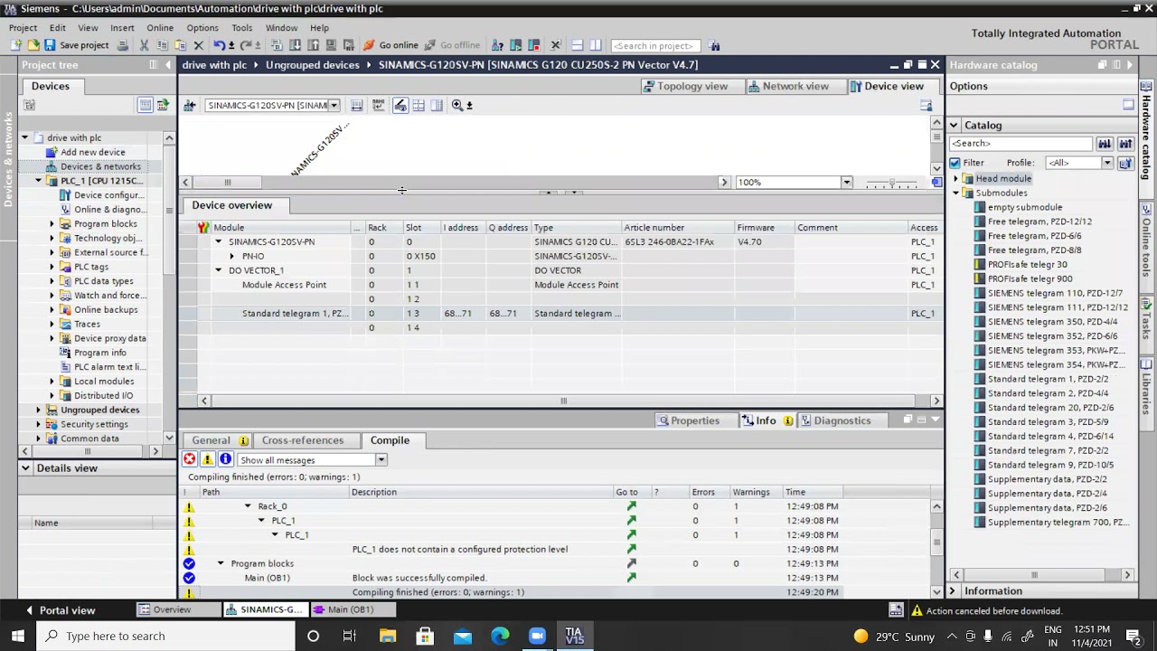 Tutorial-15-Drive communication with S7-1200 PLC using TIA Portal