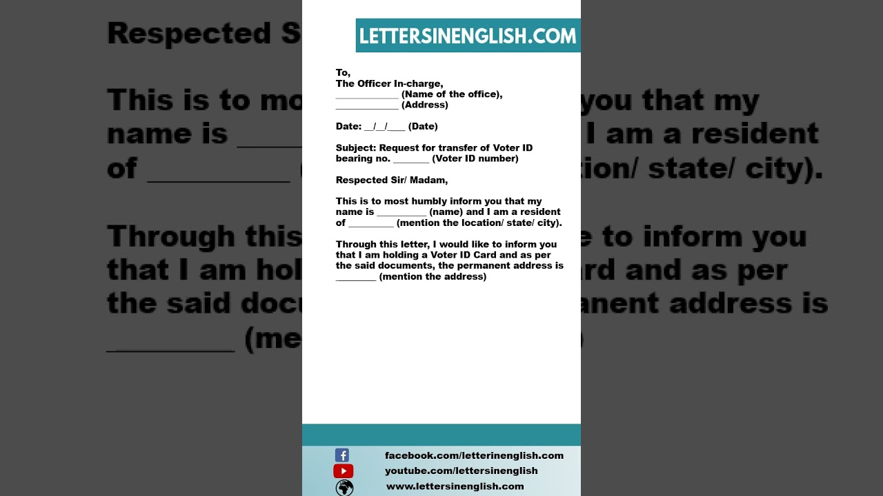 Request Letter for Transfer of Voter ID