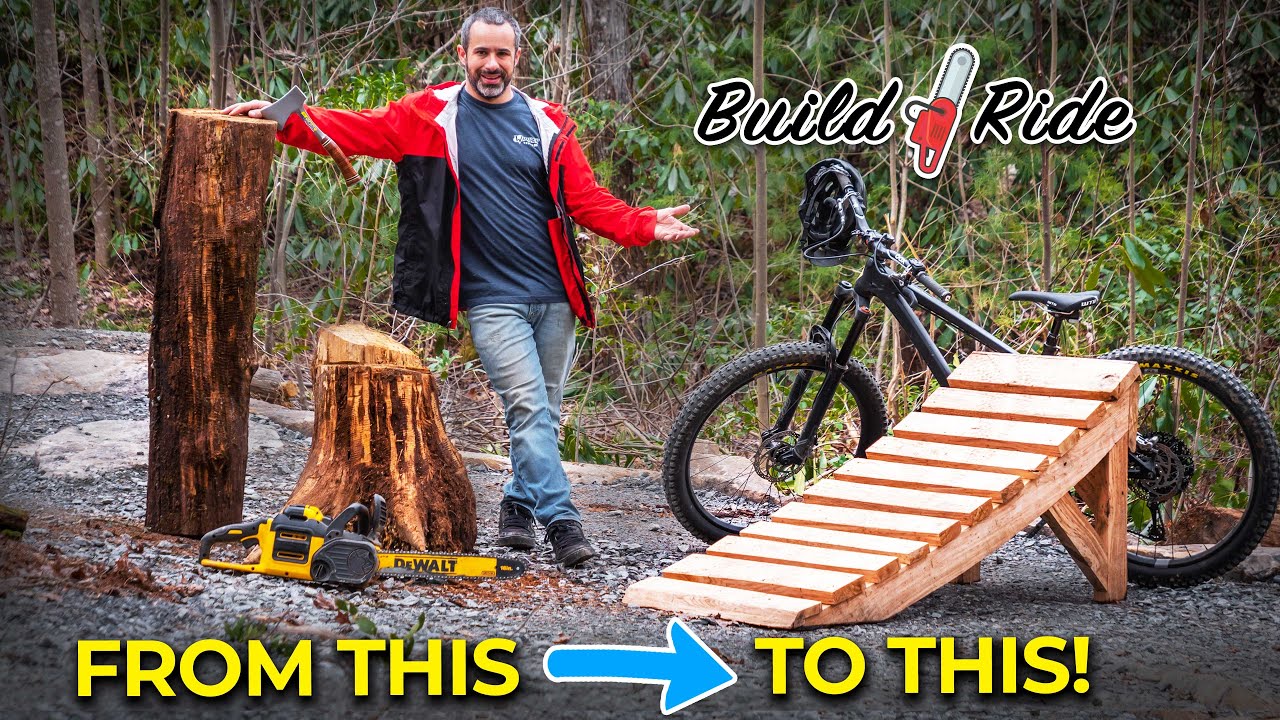 Turning a dead oak tree into a mountain bike jump with a cheap mill