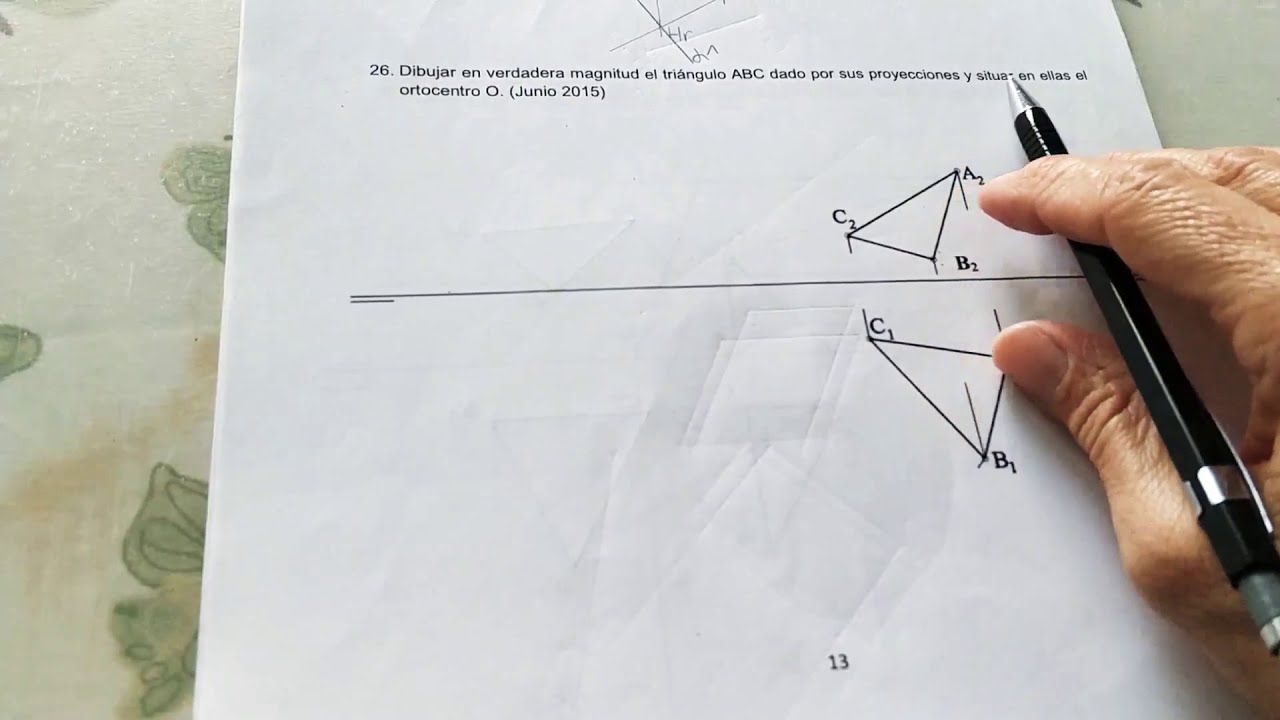 Abatimientos. Obtención por afinidad. Sistema Diedrico. Evau Junio 2015. Dibujo Técnico. Madrid.