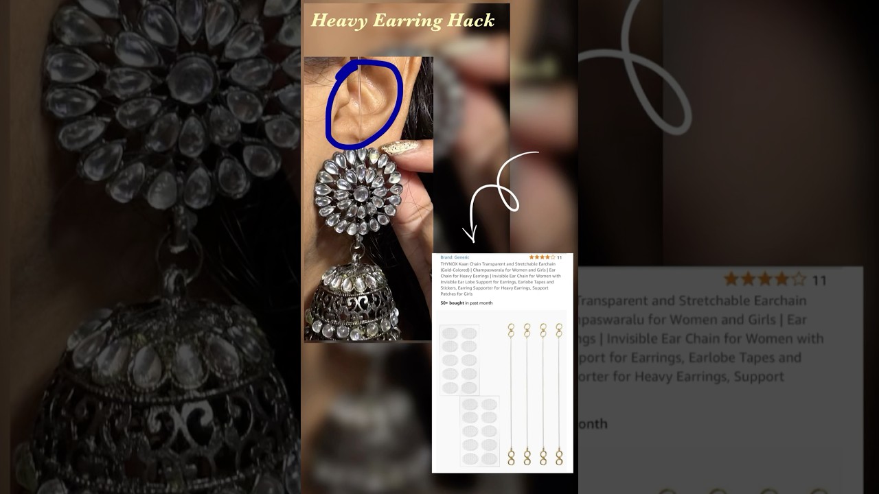 Say No to Ear pain || Invisible ear chain || Ear lobe || Heavy Earrings Hack. Under 200 Amazon finds