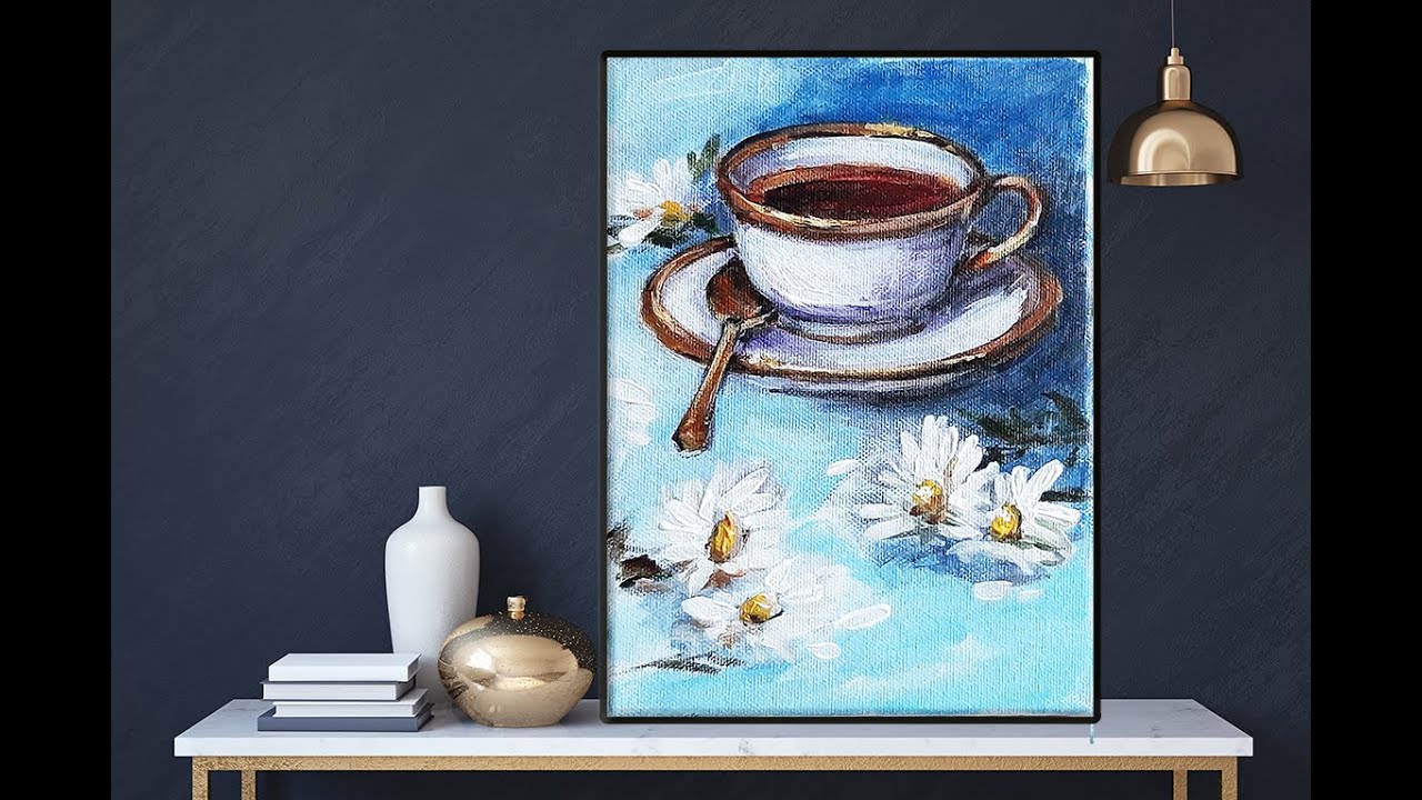 How to paint a cup of tea  with flowers / Acrylic Painting/ Step by step/MariArtHome