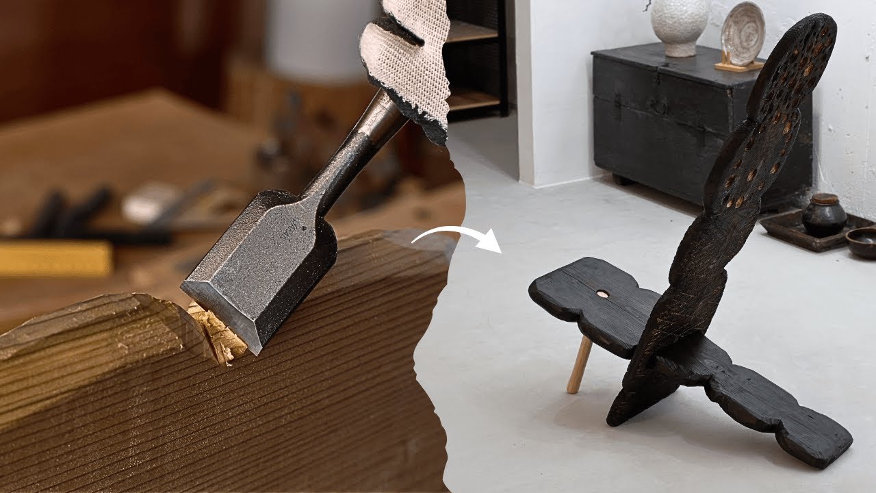 cabin woodworking . solowork . viking chair . woodcarving ASMR