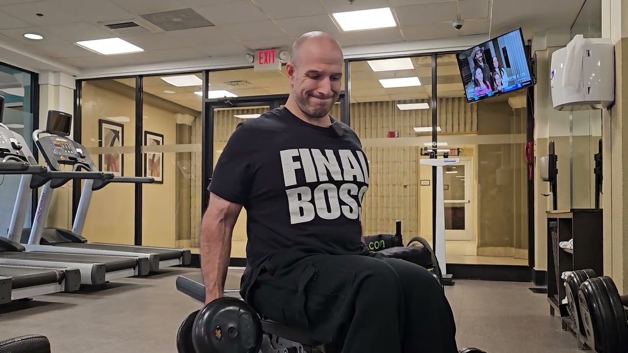 No Excuses: Wheelchair Bicep Workout in a Hotel Gym | Adaptive Fitness Motivation