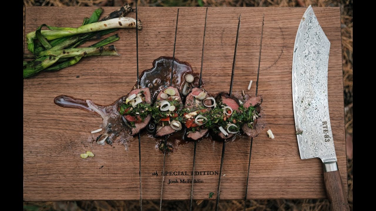 Cooking A Venison Sirloin Over Fire (Rolled Up with Sumac Chimichurri)