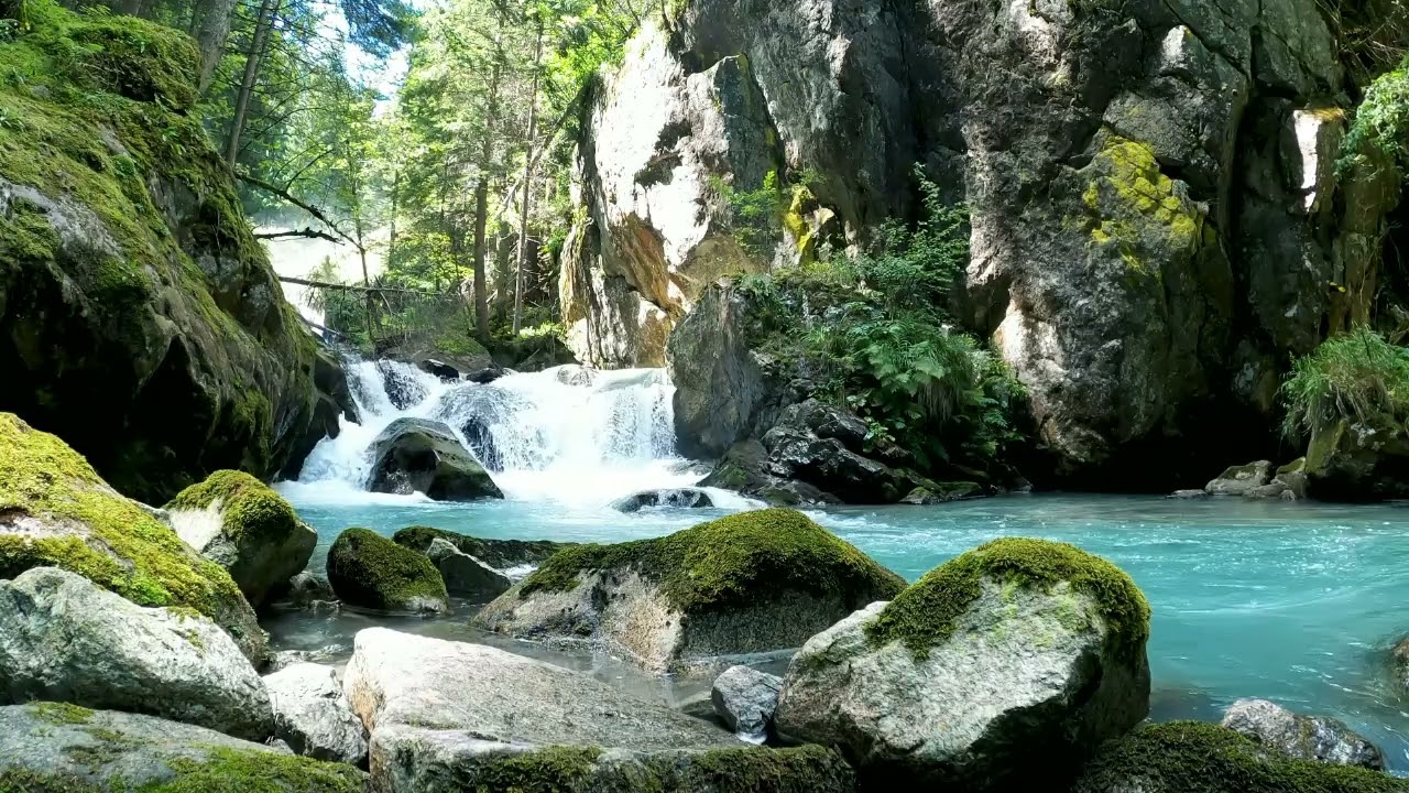 Waterfall Gentle Stream Sound - River Nature Video - 10 Hours Long - For Sleep, Relaxation 