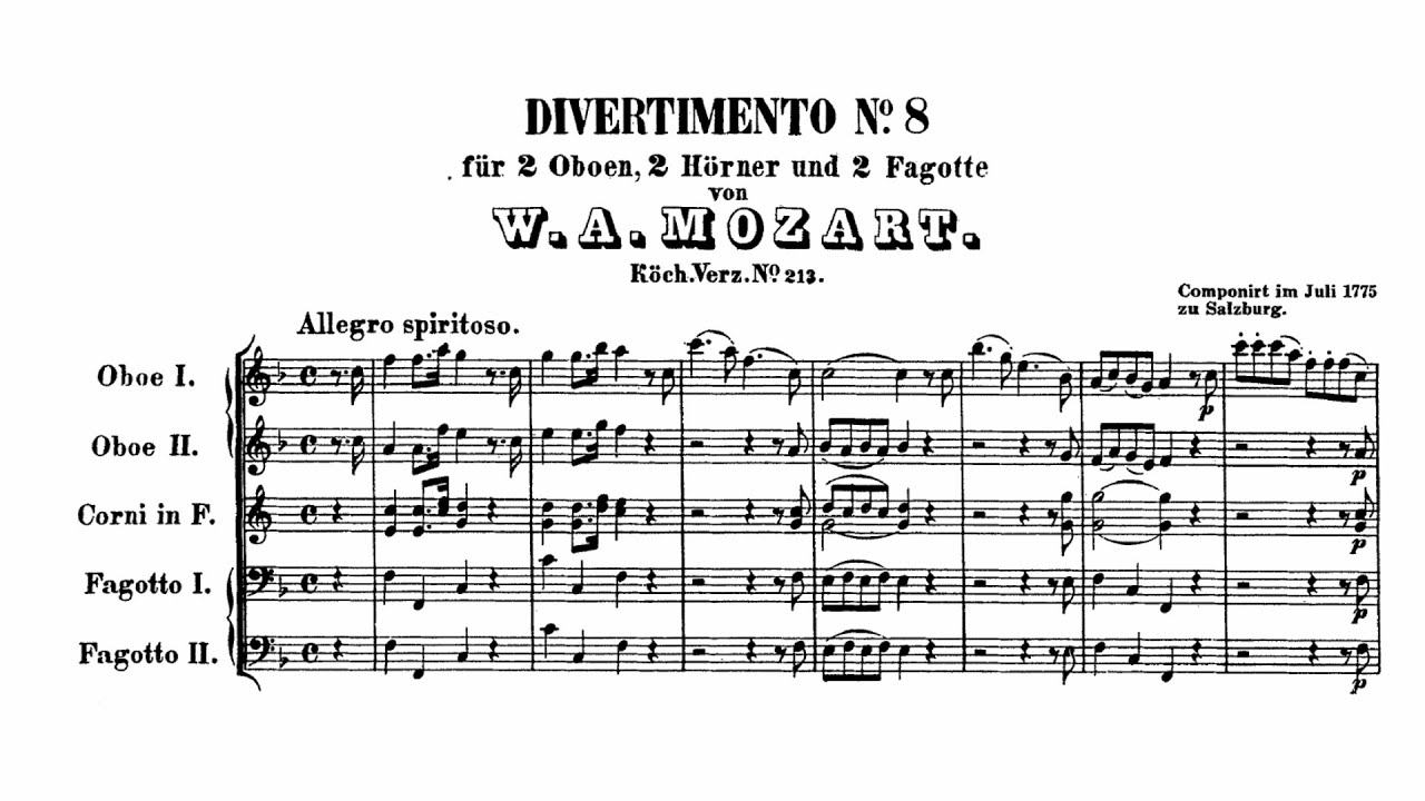 Mozart: Divertimento No. 8 in F major, K. 213 (with Score)