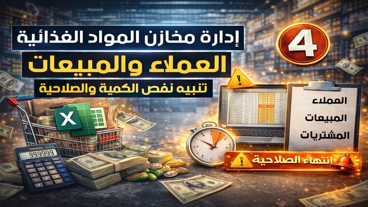 إدارة مخازن المواد الغذائية (4) | العملاء والمبيعات والمشتريات + تنبيه نقص الكمية وانتهاء الصلاحية
