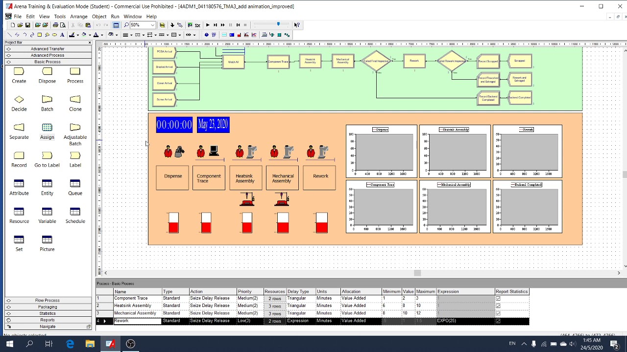 Arena Simulation Model - Backend Assembly Line (Improved)