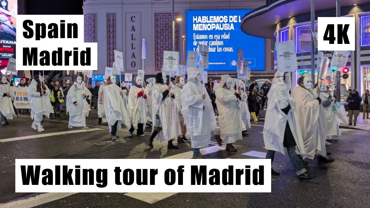 Spain, Madrid, Evening Walking Tour Through the Streets and How I Came Across a Protest