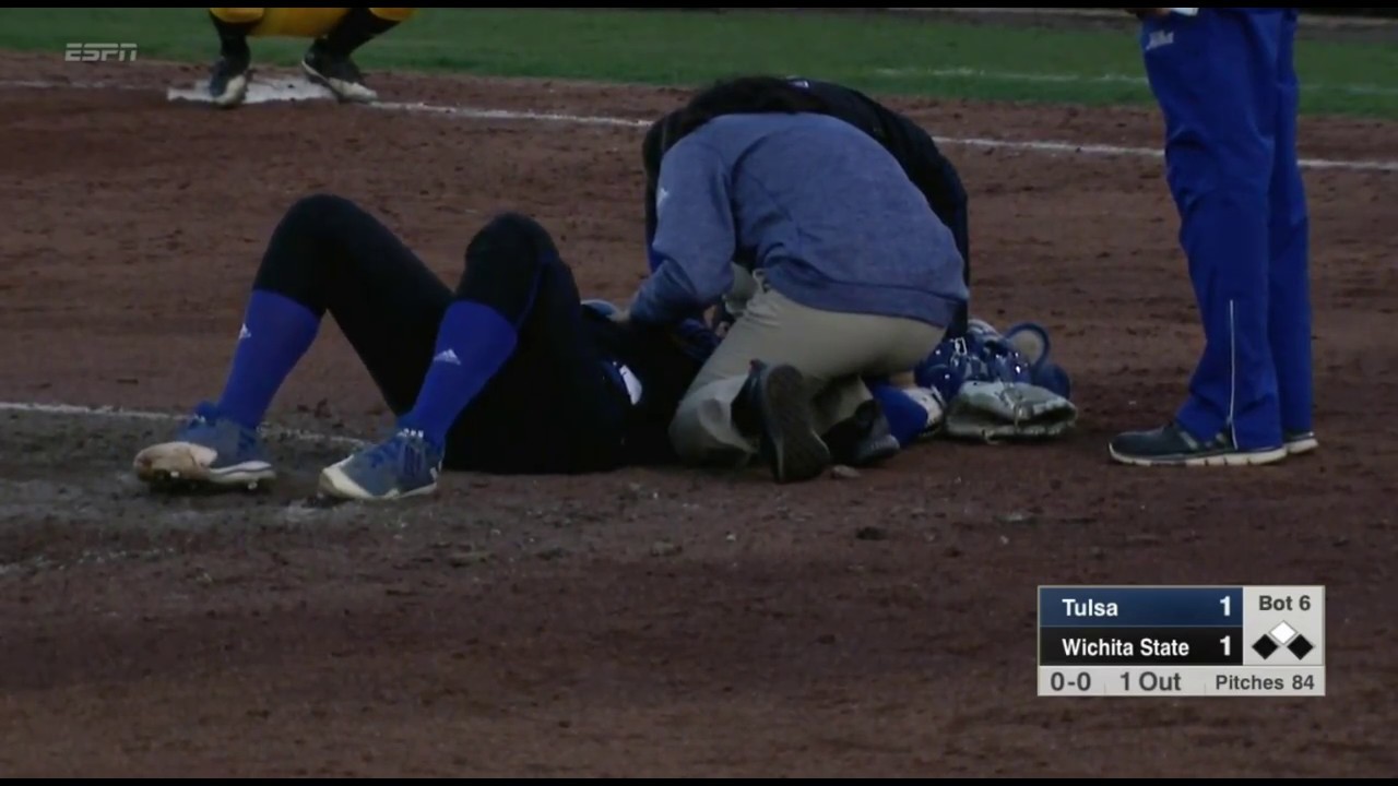 tulsa vs wichita st pitcher hit by ball