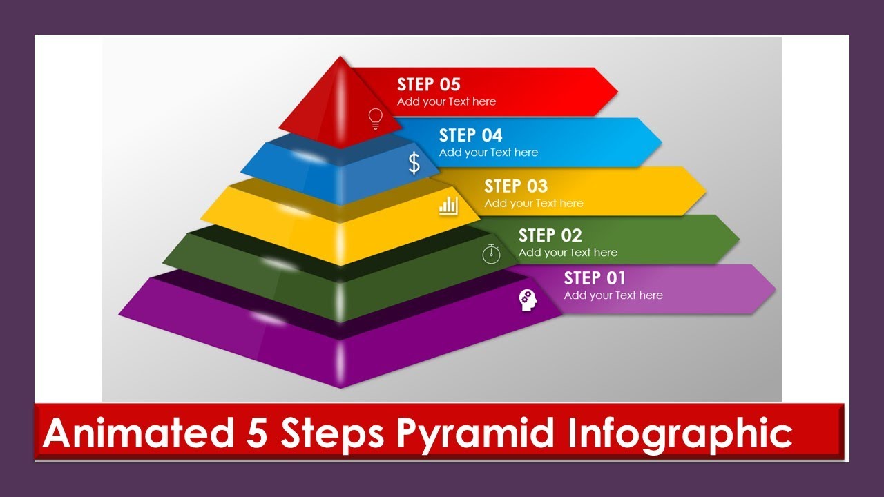 28. How to Create 5 Steps Animated Pyramid Infographic تعلم تصميم هرم  مدرج باستخدام البوربوينت