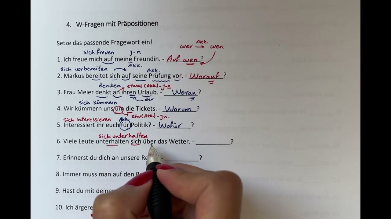 Fragen mit Präpositionen Übungen ( Woran ,Worauf ,Womit ,…) ✏️ Niveau B1 📚
