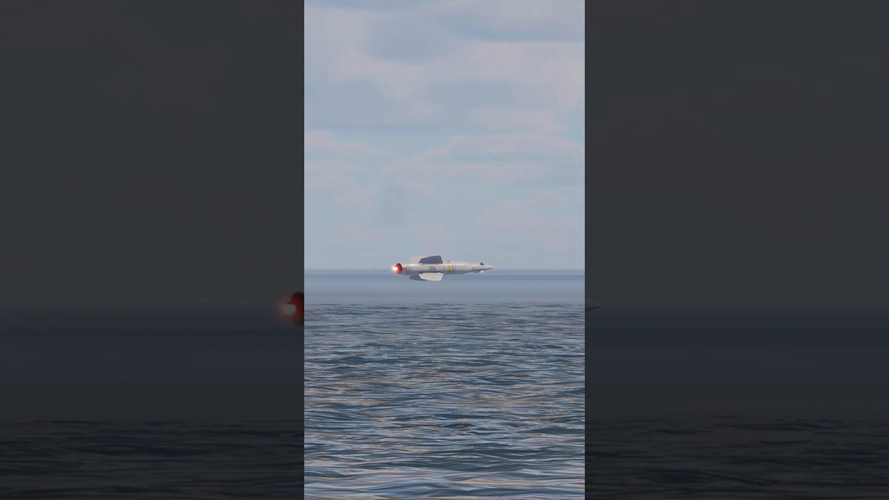 Hypersonic Cruise Missile Approaching U.S. Battleship Over Open Ocean.