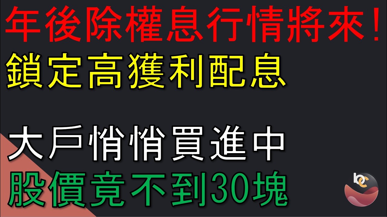 除權息行情將來! 年後我將提早買進的選擇! 大戶增持 股價竟不到30塊 //BC股倉 (開啟字幕)