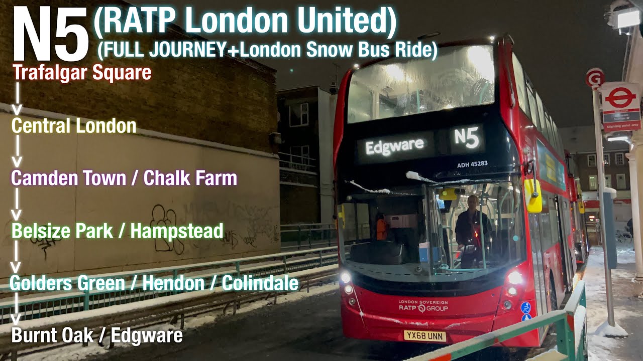 [London Snowing Bus Ride!][Full Journey]RATP London United N5(To Edgware Station)