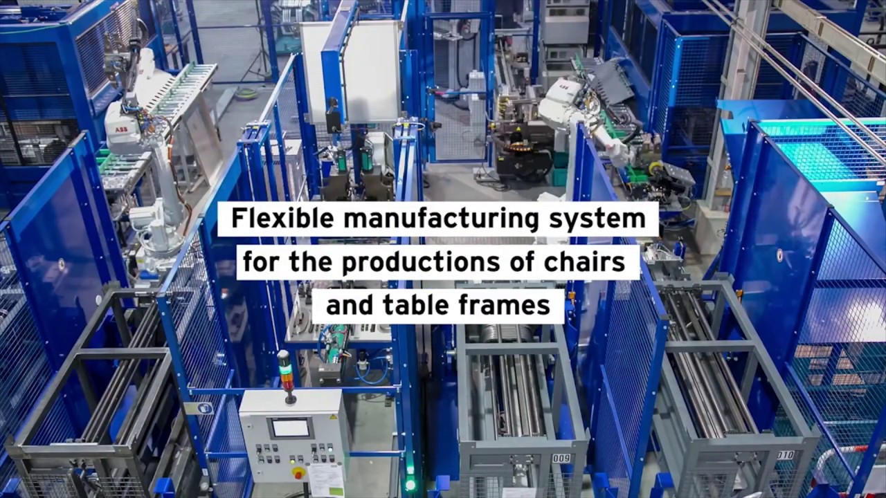 Flexible manufacturing system for the production of chairs and table frames