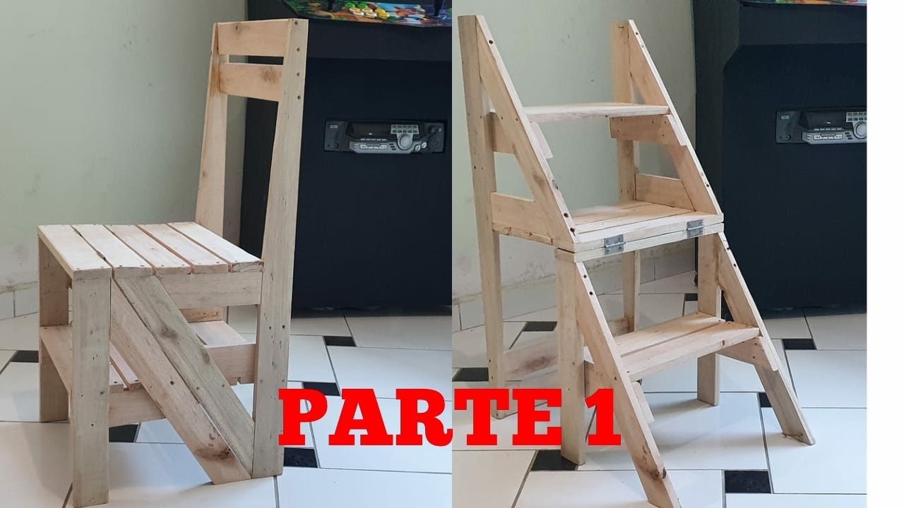 CADEIRA QUE VIRA ESCADA FEITO DE PALET PASSO A PASSO - PARTE 1