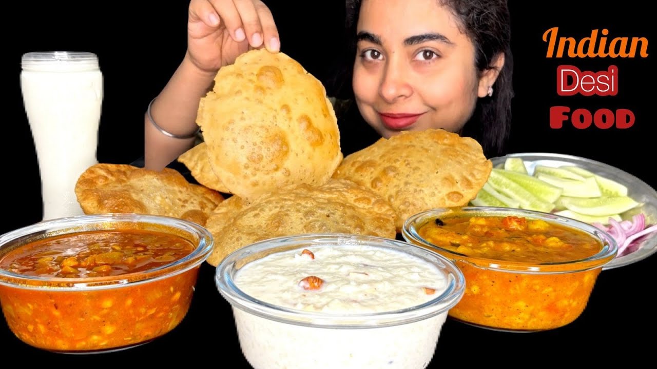 Desi Food Challenge 🇮🇳 Puri, Loki Dal, Salad, Kheer & Lassi | Full Meal Challenge