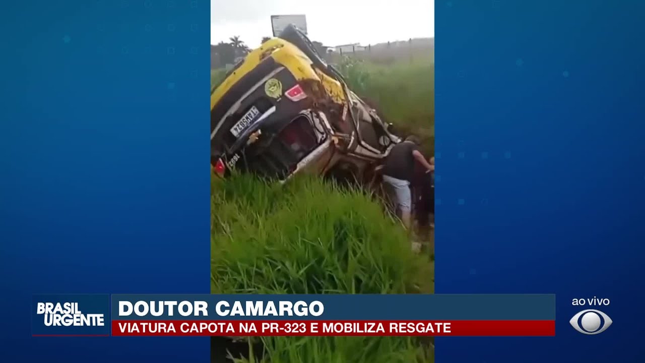 Viatura da PM capota na PR-323 em Doutor Camargo no PR