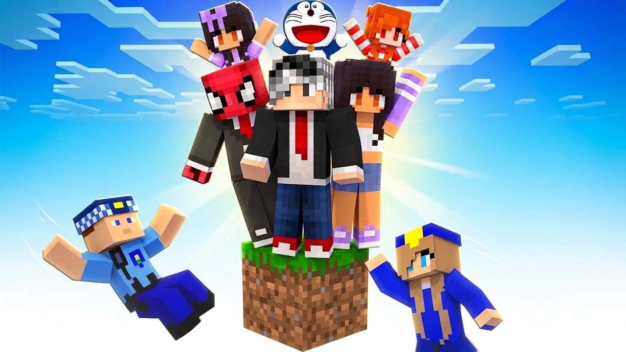 BÜTÜN KARAKTERLER TEK BLOK'ta  - Minecraft