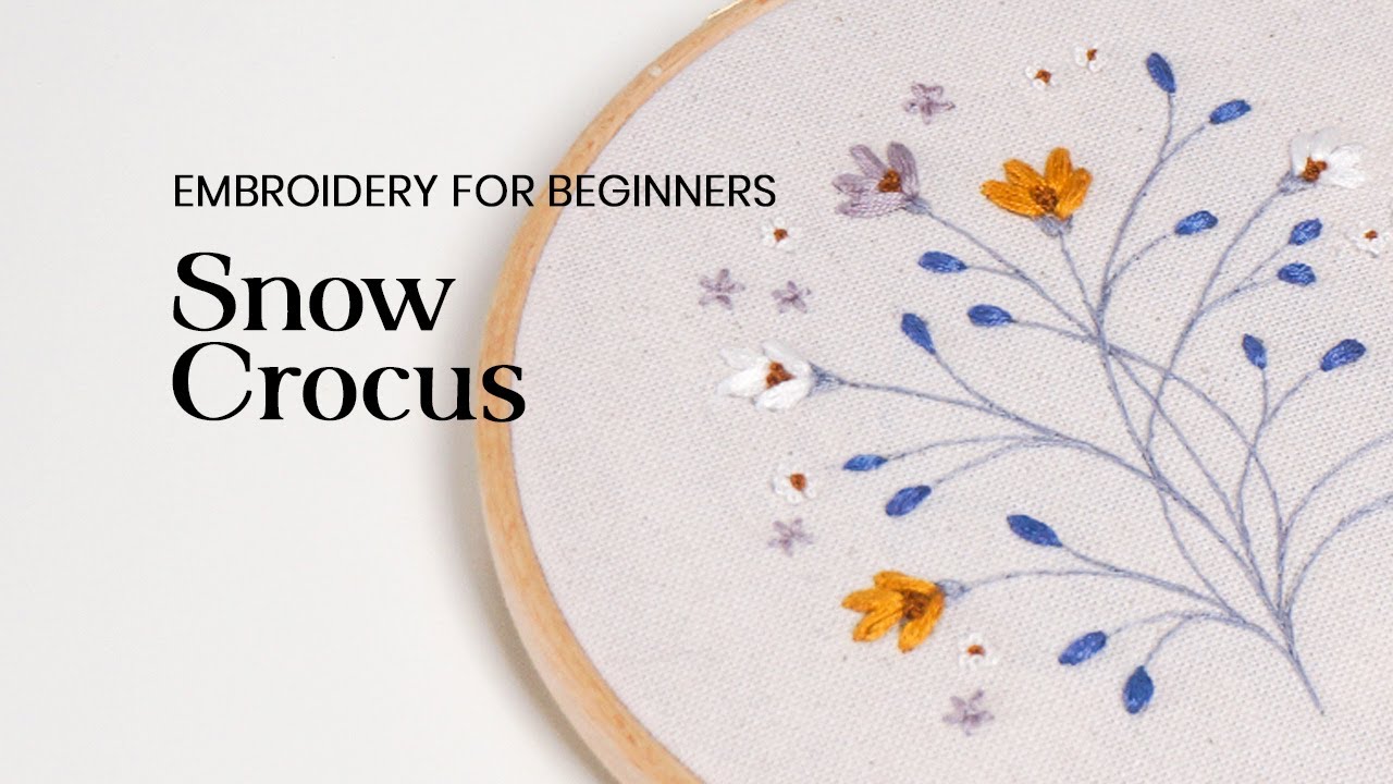Simple Embroidery Pattern for Beginners. Snow Crocus