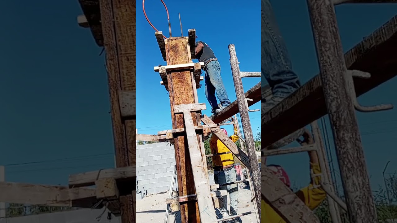 Pocos albañiles logran colar está columna de 3 m