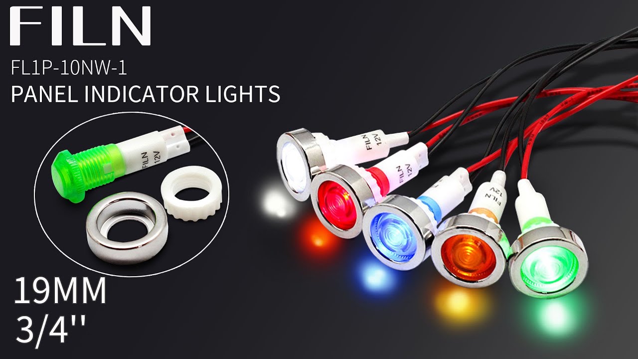 FILN 12v LED Indicator Light Piolt Light with Mini 10MM Red Green Bule Yelow White Panel Light